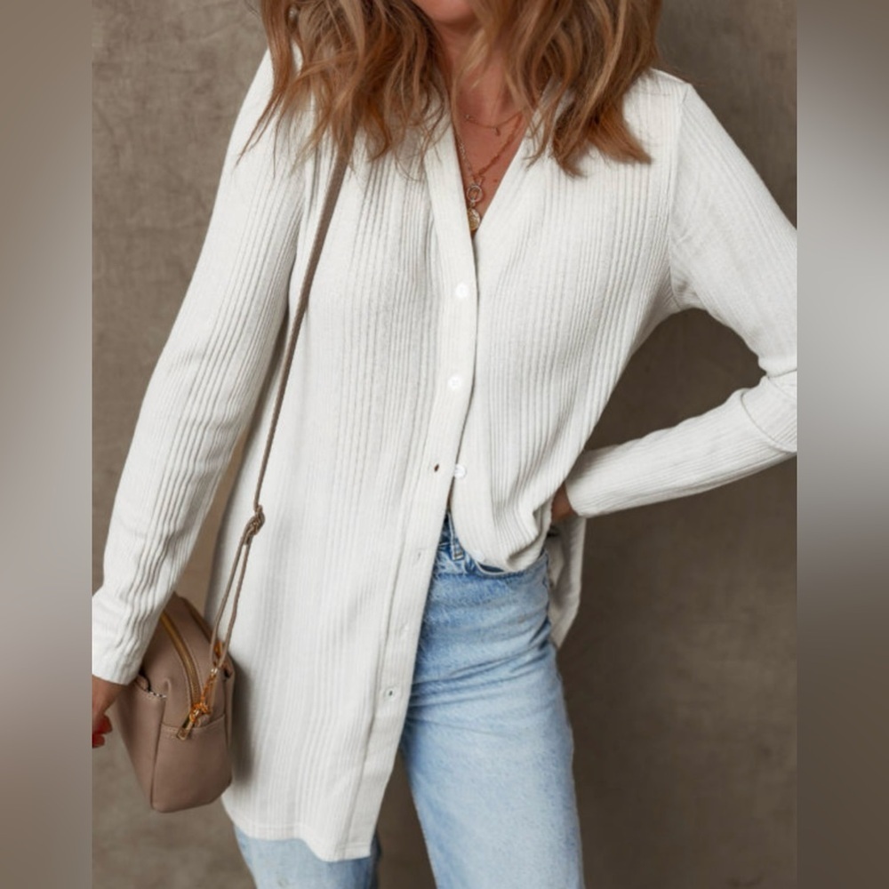 Cream Ribbed Cardigan - Picture 3 of 15